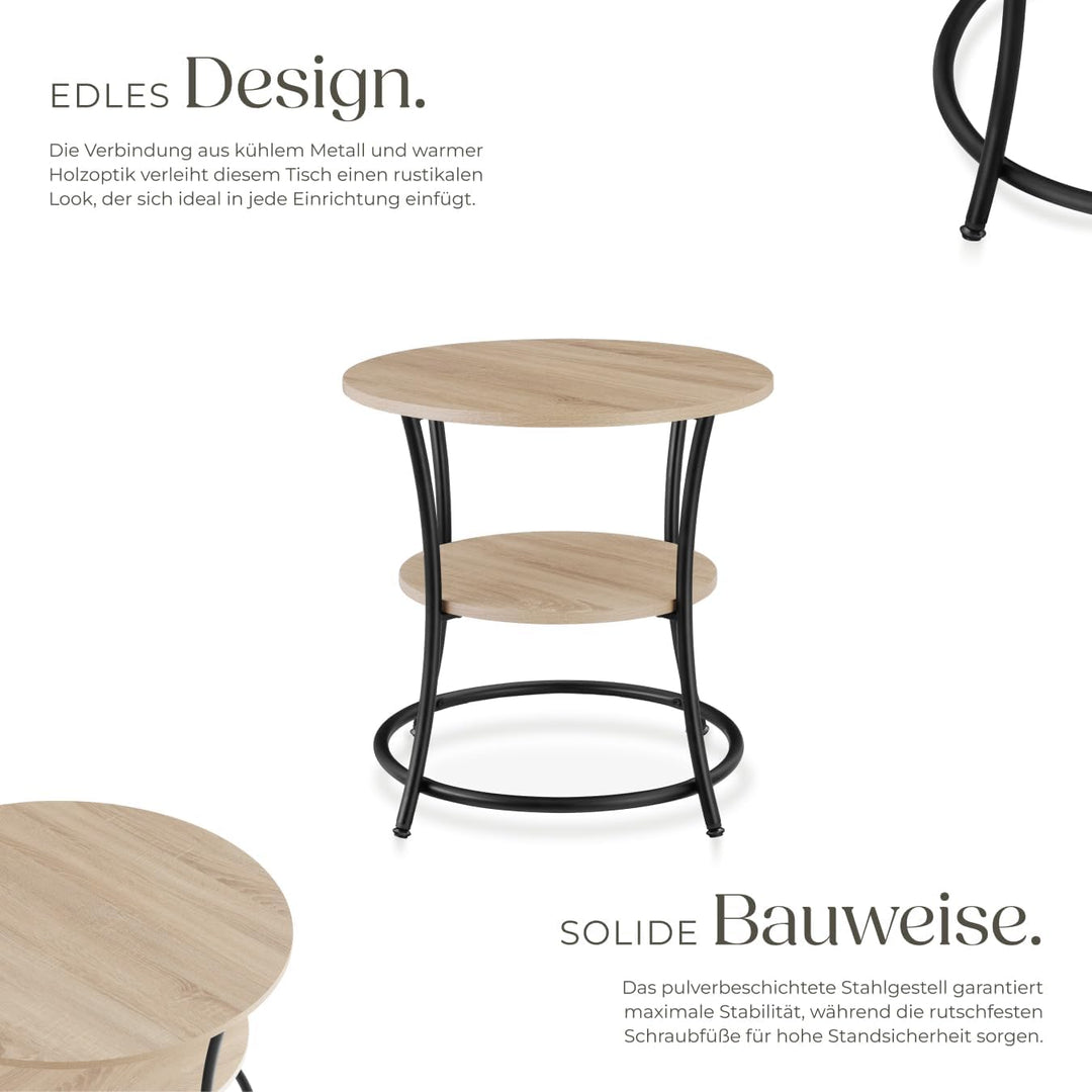 tectake Beistelltisch rund, Couchtisch mit 2 Ablagen, Industrie-Design, Nachttisch aus Holz, Ø55 x 5