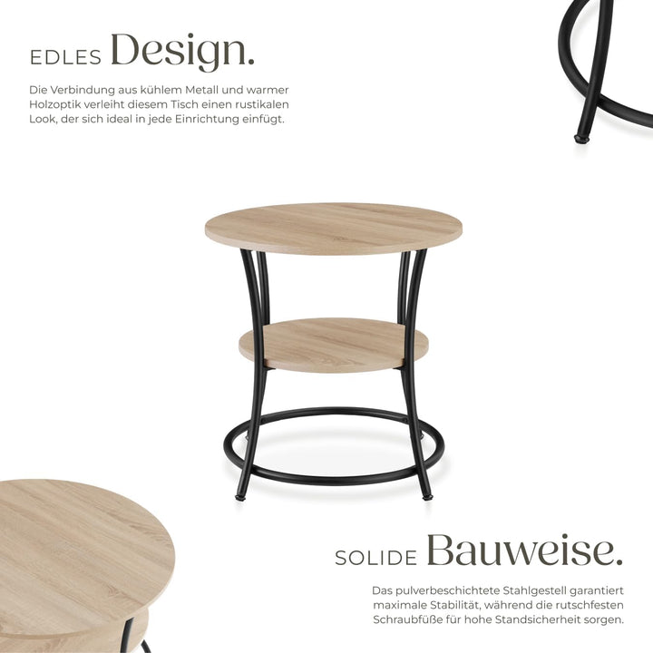 tectake Beistelltisch rund, Couchtisch mit 2 Ablagen, Industrie-Design, Nachttisch aus Holz, Ø55 x 5
