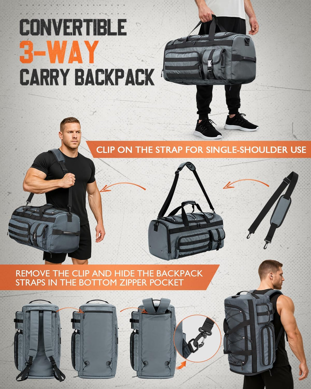 Gonex 45L Sporttasche & Reisetasche Herren, 3-in-1 Tragbar Taktische Trainingstasche mit Schuhfach –