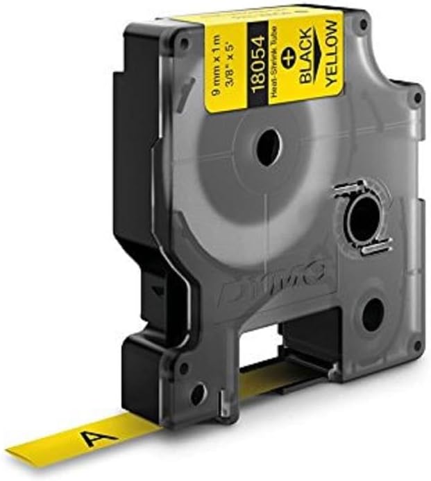 DYMO Rhino Industrie Schrumpfschlauch-Kabeletiketten | 9 mm, 1,5 m | Schwarz auf gelb | für DYMO Rhi