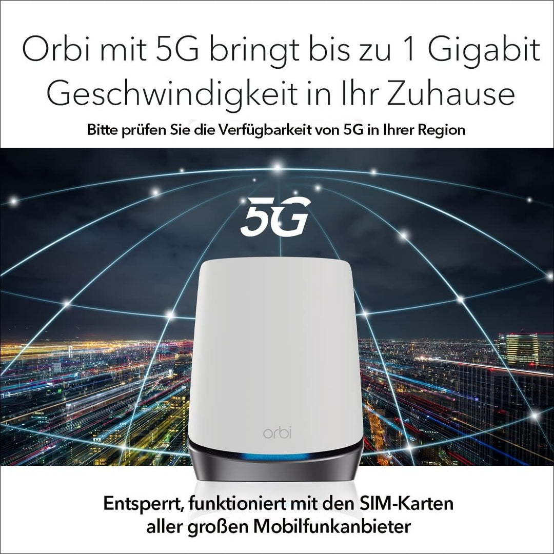 NETGEAR Orbi NBK752 5G LTE WiFi 6 WLAN Mesh System (5G Funknetz Homespot Set bis 350 m² Abdeckung un