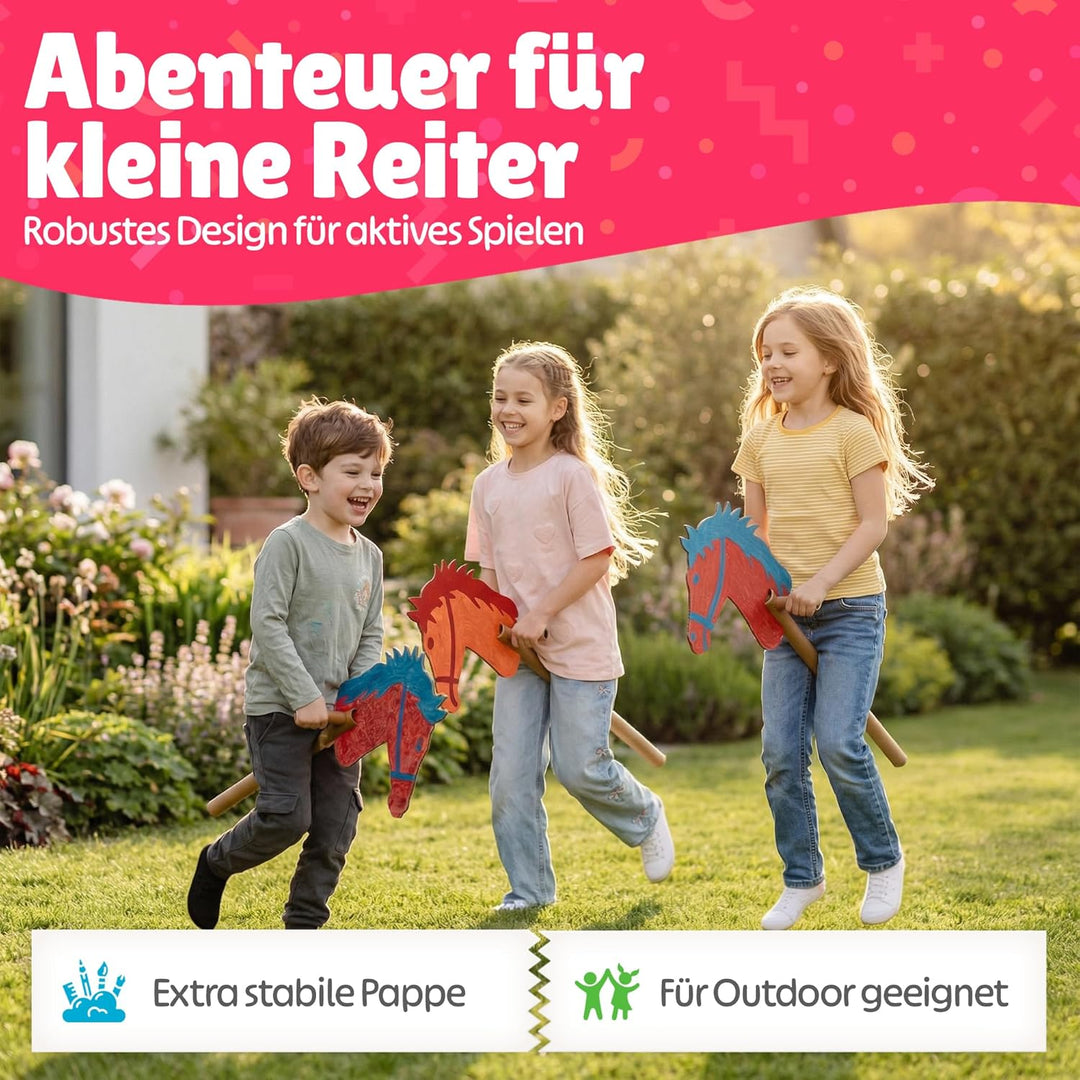Steckenpferde Set aus Pappe | 10 Stück zum Bemalen und Spielen | Pferde Bastelset zum Zusammenstecke