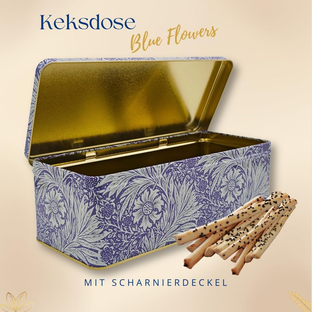 MediMuc Geschenkdose Design Arts & Crafts Liebevoll gestaltete rechteckige Vorratsdose Motiv Blue Fl
