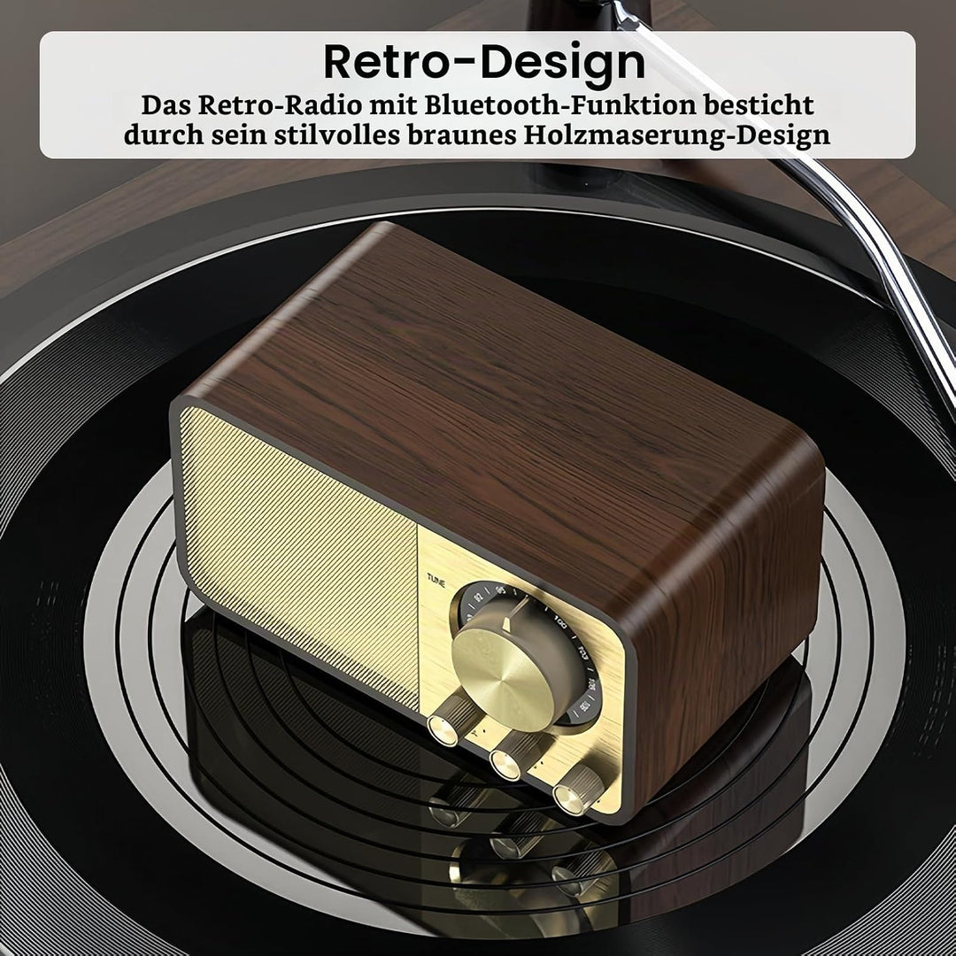 Retro Radio mit Bluetooth, Nostalgie Radio Klein, Bluetooth Radio Retro, 5 Watt Lautsprecher, Vintag