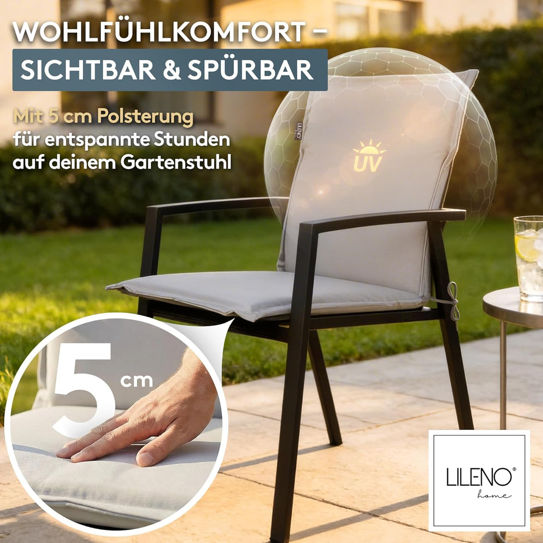 LILENO HOME Gartenstuhl Auflagen [1er Set - Niedriglehner] in Grau - Bequeme Liegen als Sitzauflagen