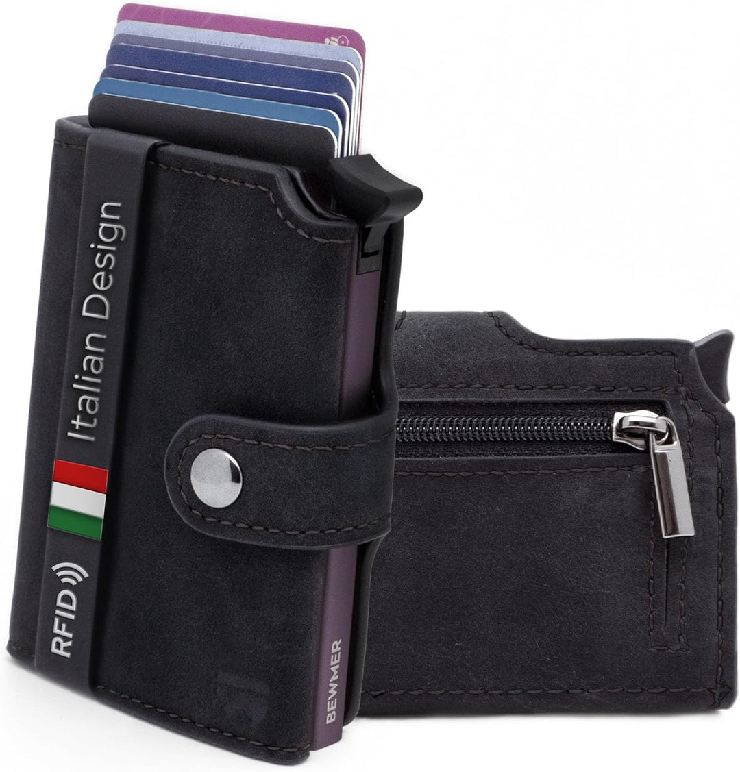 BEWMER 2 Shielded | Herren und Damen Slim Wallet mit RFID-Schutz Anti-Cloning | Kartenetui mit Münzf