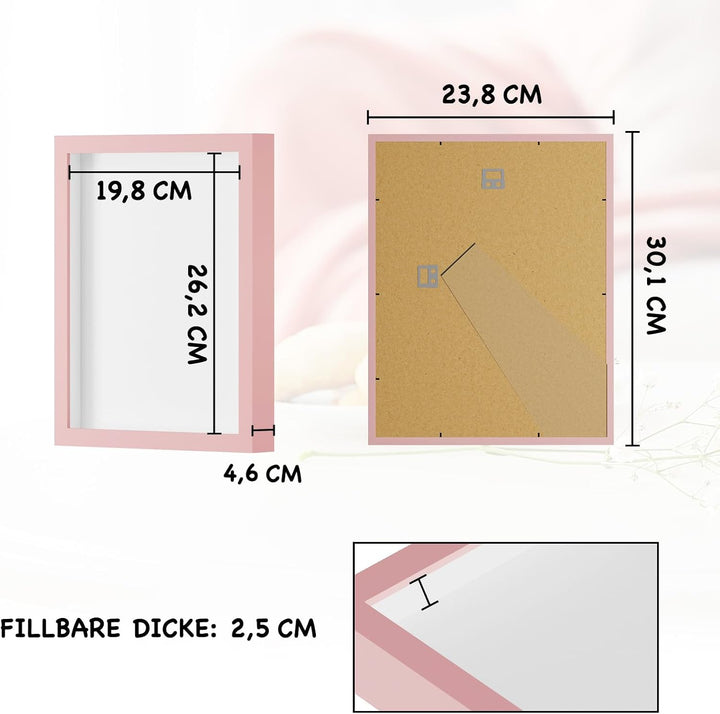 Muzilife 3D Bilderrahmen zum Befüllen mit Echter Glasscheibe, 24x30x2,5cm Tiefer MDF Rahmen, Objektr
