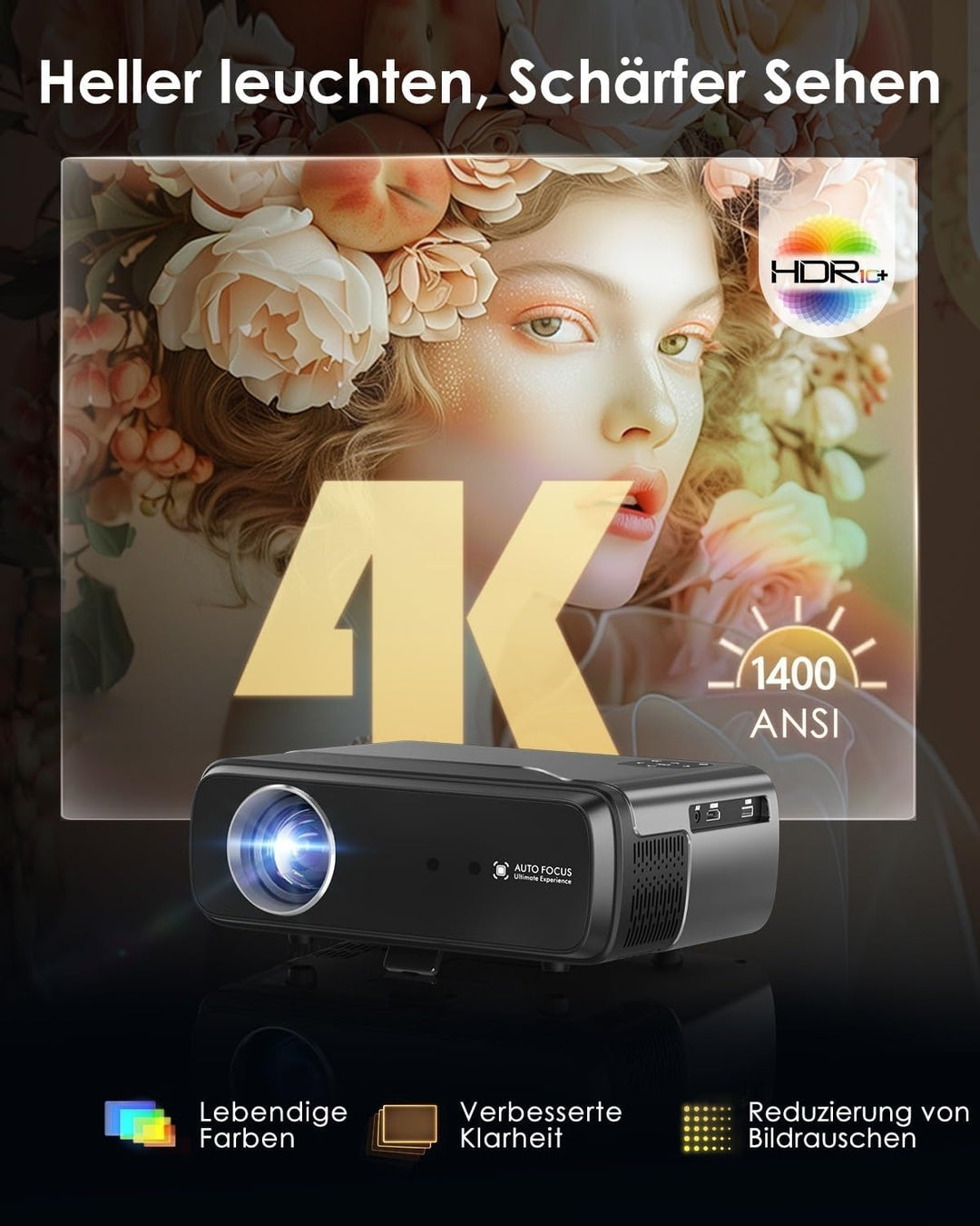 4K Beamer Tragbar Smart APP Zertifiziert Android OS Projektors mit Voice Assistant WiFi 6 Bluetooth5