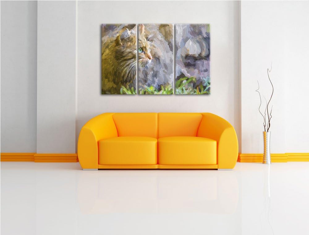 kleine Manul im Gras Spezial 3-Teiler Leinwandbild 120x80 Bild auf Leinwand, XXL riesige Bilder fert