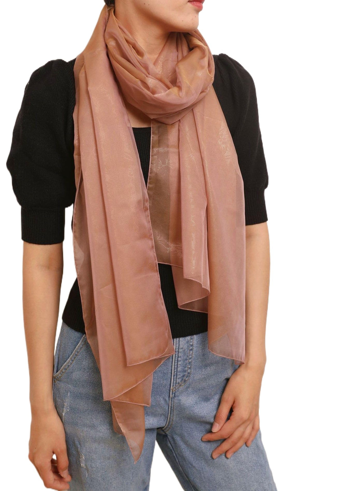 Prettystern Damen Unifarbe Seidentaft 100% Chiffon Seide festlich Stola Schultertuch Schal für Abend