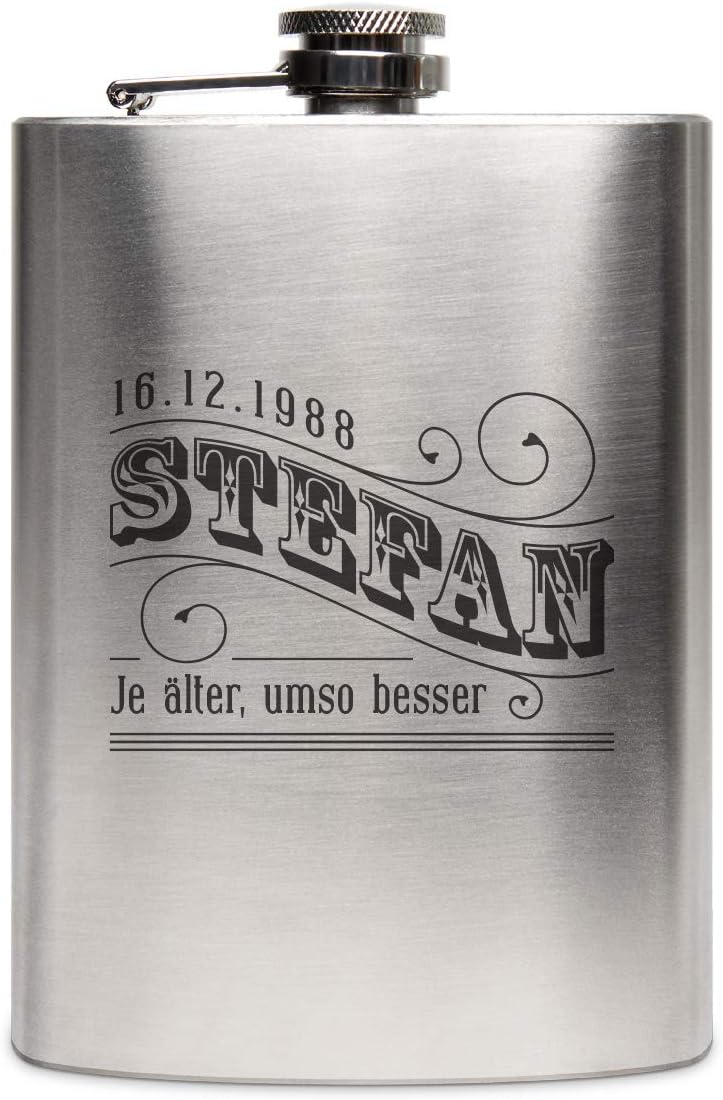 Flachmann Edelstahl 237 ml 8 oz individuelle Gravur Geschenk - Je älter, umso besser, Je Älter, Umso