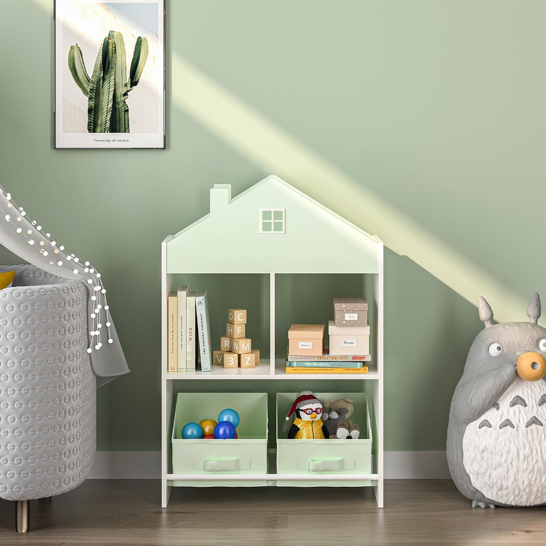 [en.casa] Kinder Bücherregal Vipsali Kinderregal in Hausoptik mit 2 faltbaren Aufbewahrungsboxen Spi