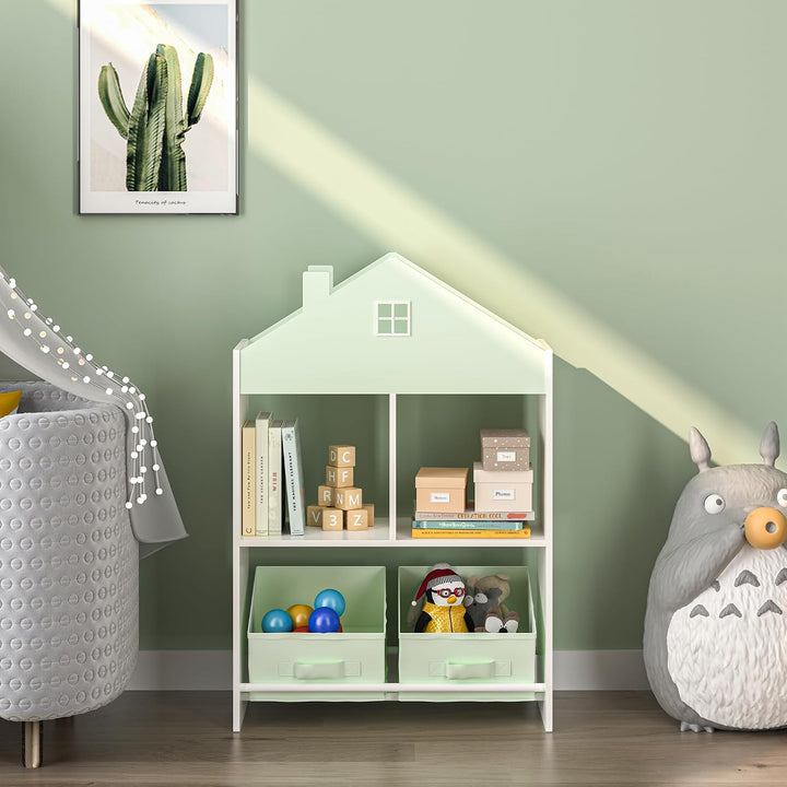[en.casa] Kinder Bücherregal Vipsali Kinderregal in Hausoptik mit 2 faltbaren Aufbewahrungsboxen Spi