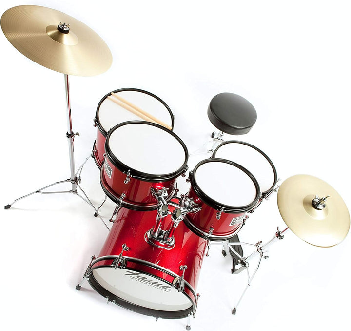 Fame Kiddyset 5 PC Junior Drumset Red, Kinderschlagzeug mit Bass Drum, Toms, Snare, Hardware und Hoc