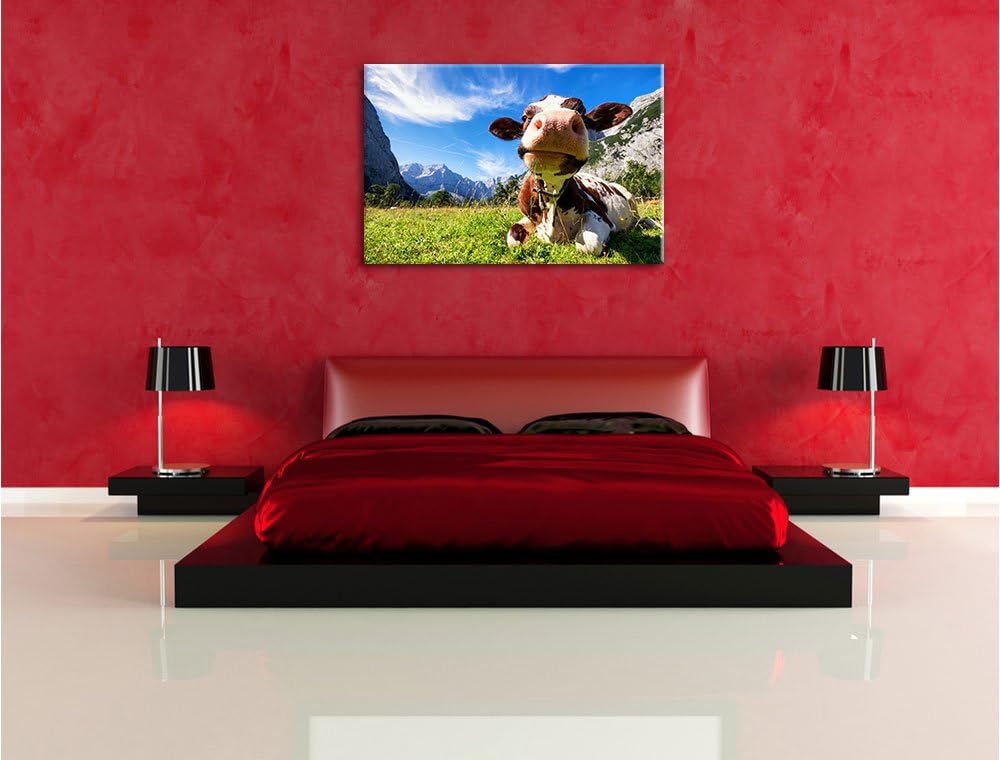 Kuh im Karwendelgebirge, Format: 100x70 auf Leinwand, XXL riesige Bilder fertig gerahmt mit Keilrahm