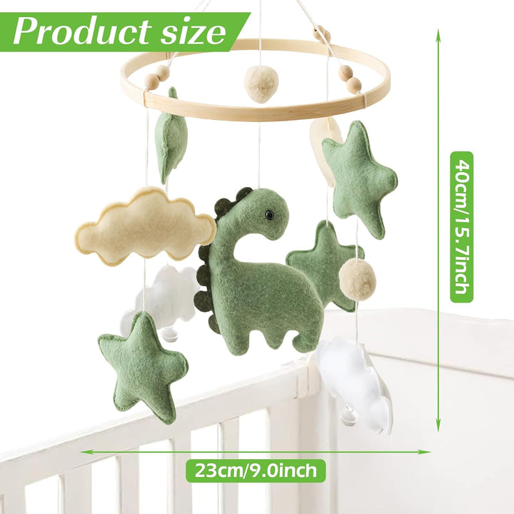 Baby Windspiel Dinosaurier mit Sternen & Wolken – Holz Mobile Babybett Dekor, Sensorisches Spielzeug