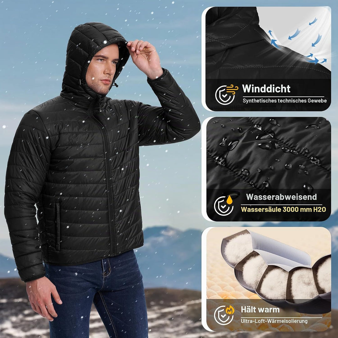 33,000ft Herren Leichte Steppjacke Outdoor Wasserbeständige Übergangsjacke Warme Winterjacke für Män