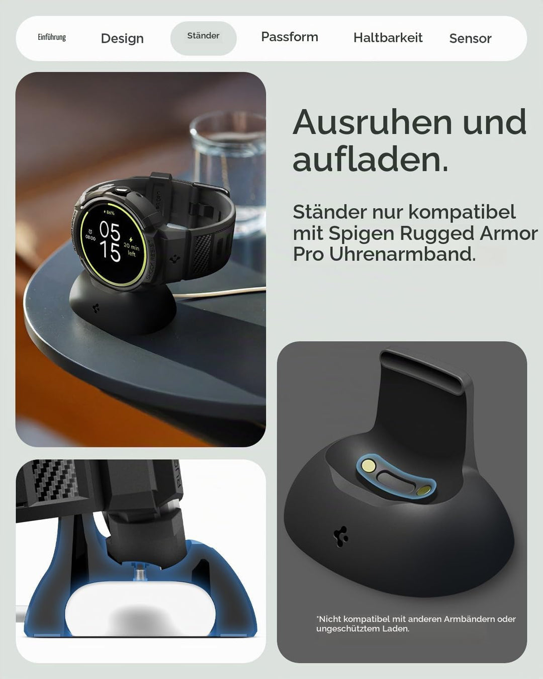 Spigen Rugged Armor Pro Hülle mit Armband Kompatibel mit Google Pixel Watch 4 41mm (2025) mit Ladest