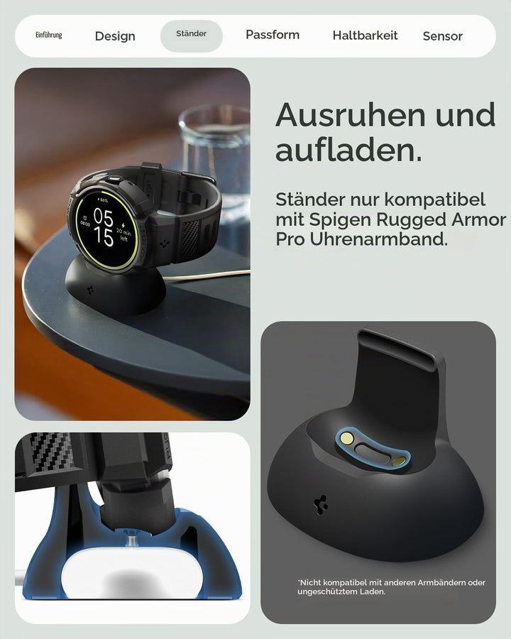 Spigen Rugged Armor Pro Hülle mit Armband Kompatibel mit Google Pixel Watch 4 41mm (2025) mit Ladest