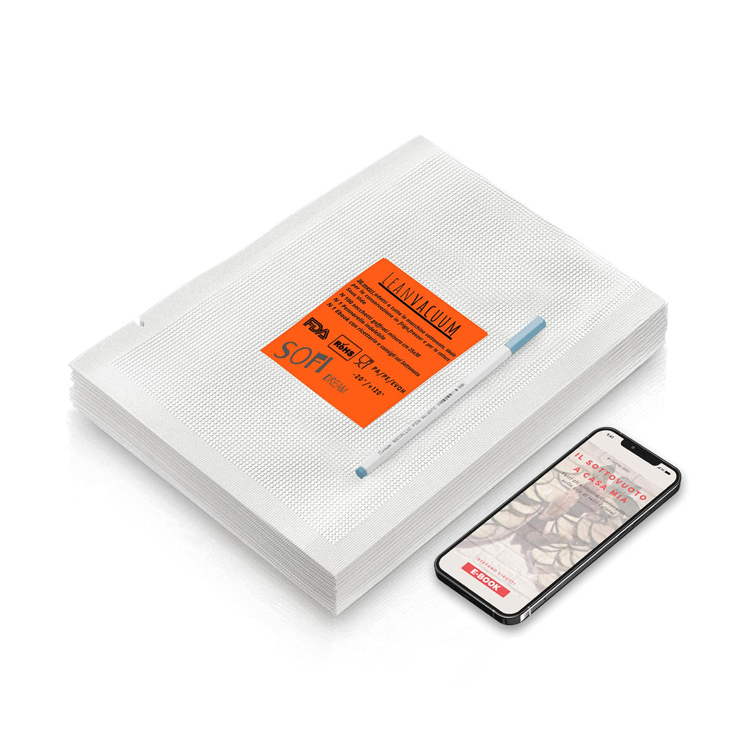 Sofidream Vakuumbeutel für Lebensmittel – 100 geprägte Umschläge x Sous Vide, Rezeptbuch eBook und P