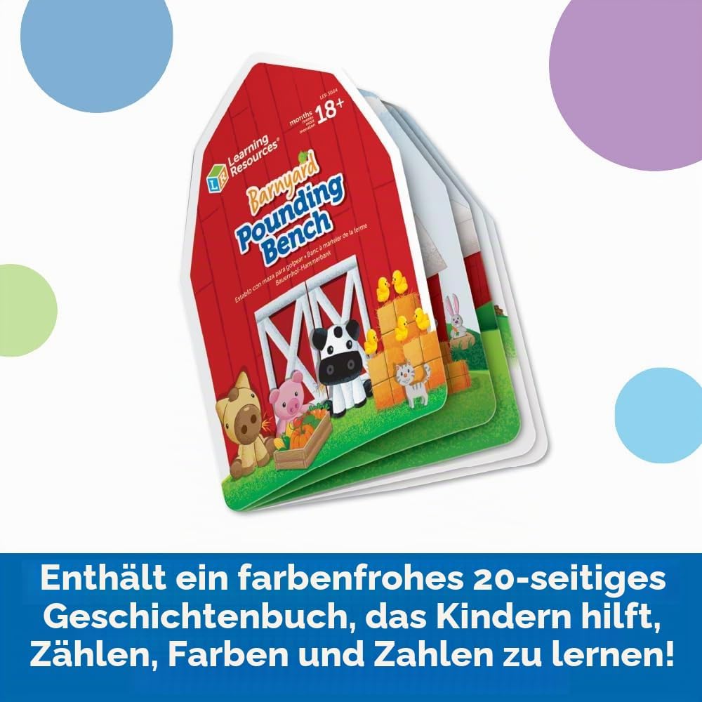 Learning Resources Bauernhof Werkbank, 3 Stück, ab 18 Monate, Spielzeug zum Hämmern & Nageln, Vorsch