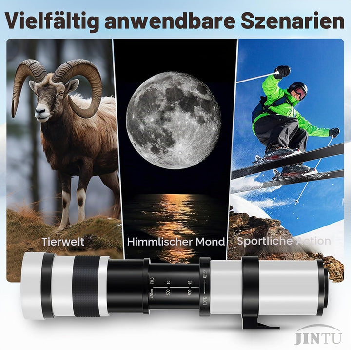 JINTU 420-800mm F8.3 Teleobjektiv EF Objektiv Manueller für Canon EOS Rebel T8i 4000D 2000D T7i T7 T