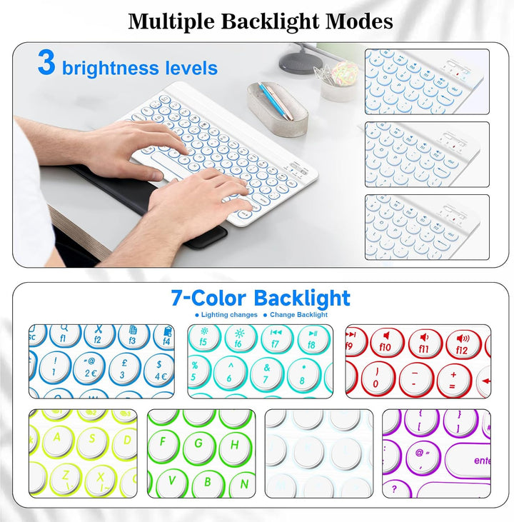 HUOBAO Kabellose Bluetooth-Tastatur, Multi-Geräte-Tastatur mit Hintergrundbeleuchtung für iPad, iPho