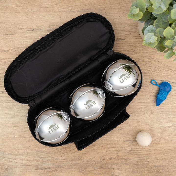 Wanapix|Pétanque-Kugeln | Geschenk| 3 Kugeln+Tasche |Namen Text Personalisieren Metall Schnurrbart,