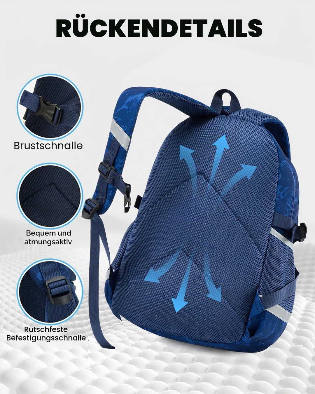 Amythe Schulrucksack Jungen Teenager, Schultasche Kinder mit Reflektoren für 1. bis 4. Klasse, Leuch
