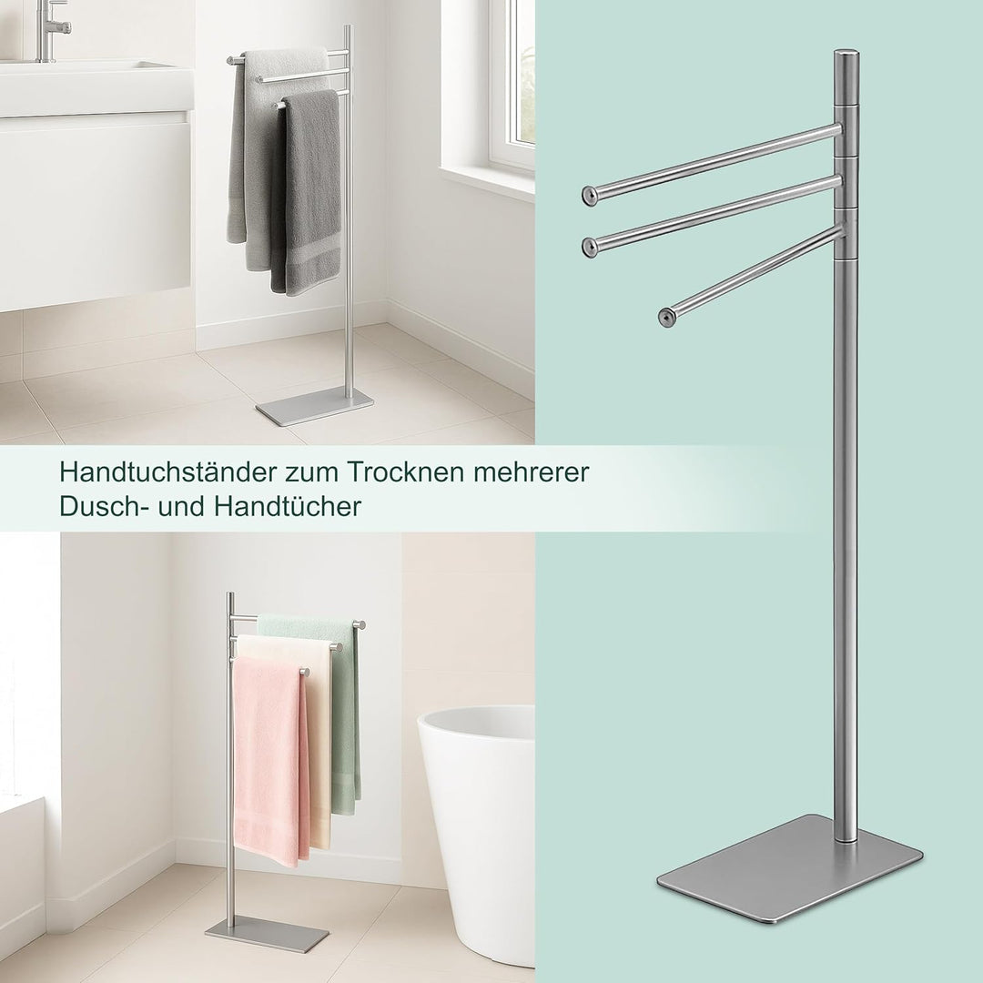Relaxdays Handtuchständer, HxBxT: 83 x 33,5 x 14 cm, Edelstahl, 2 bewegliche Stangen, stehender Hand
