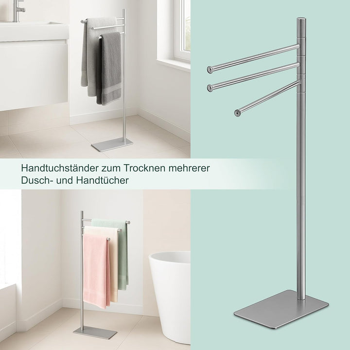 Relaxdays Handtuchständer, HxBxT: 83 x 33,5 x 14 cm, Edelstahl, 2 bewegliche Stangen, stehender Hand