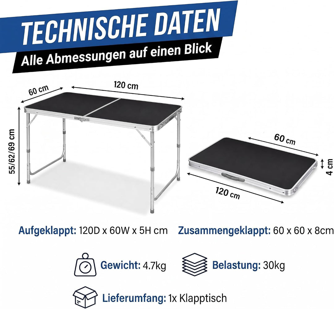 Klappbarer Multifunktionstisch Mehrzwecktisch Campingtisch Klapptisch Markttisch höhenverstellbarer