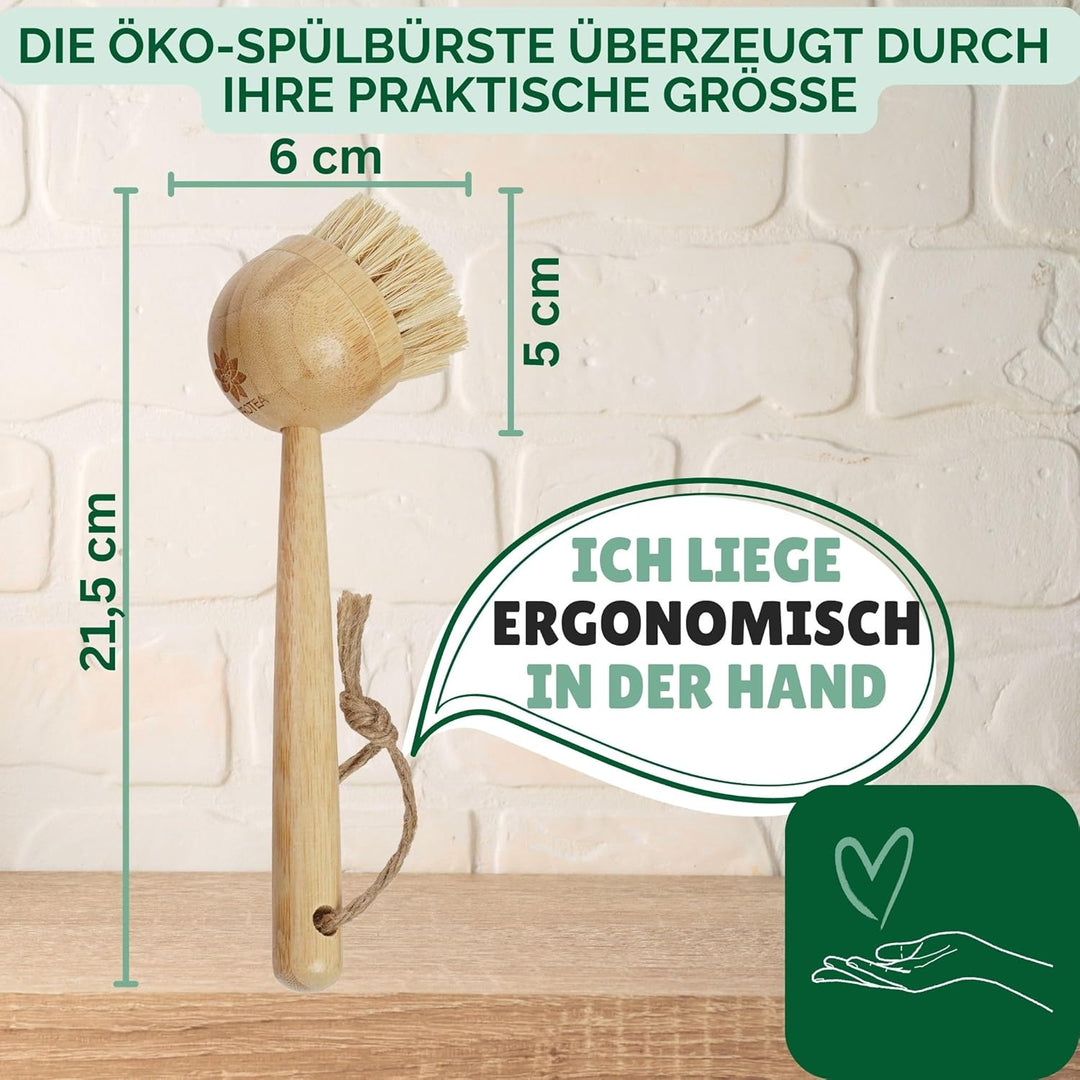 Protea Spülbürste mit Ersatzköpfen (3er Set) - nachhaltige Reinigungsbürste - wiederverwendbar - aus
