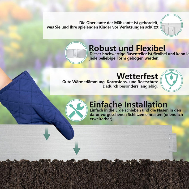 Vigevee Rasenkante verzinkt Metall, 5m 10m 15m 20m 25m 30m 35m 40m 45m 50m 100x15cm oder 100x18cm Be
