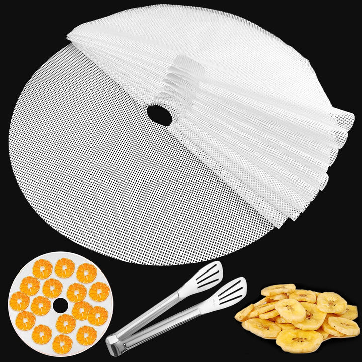 10 Stück Silikon Dehydrator Blätter, Runde Dehydrator Matten mit 1 Stück Küchenzange für Trocknen Vo
