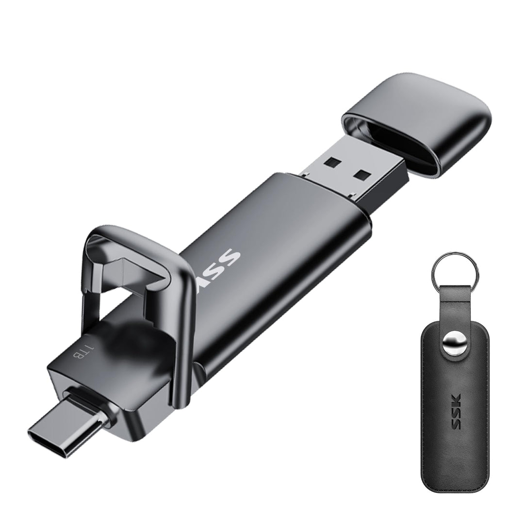 SSK USB C Externe SSD 1TB, mit bis zu 550 MB/s Extreme Schneller Solid State Drive, Dual-USB Typ C +