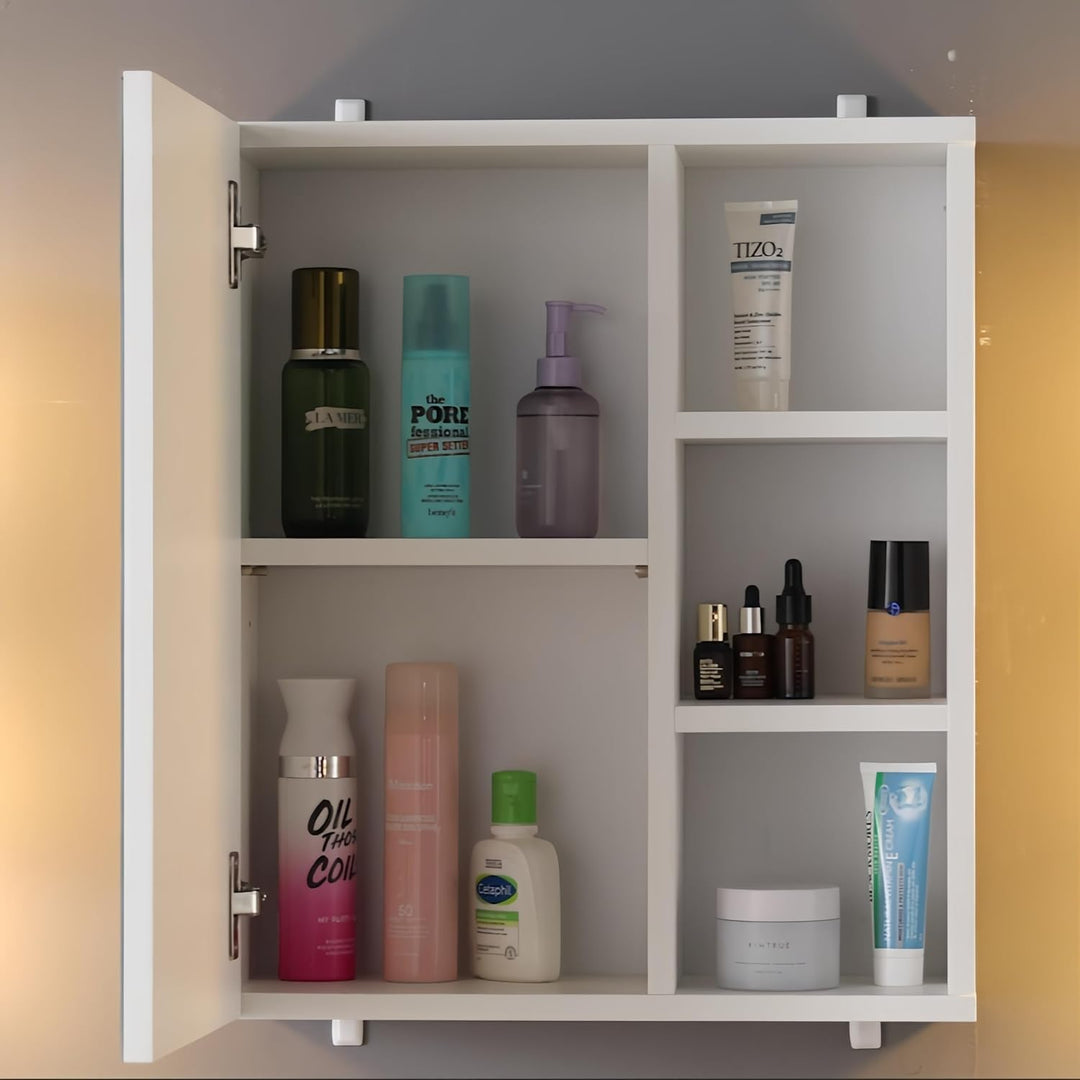CLIPOP Badezimmer Spiegelschrank,Badezimmerschrank mit Einzeltür Verspiegelt und 2 Einlegeböden,Holz
