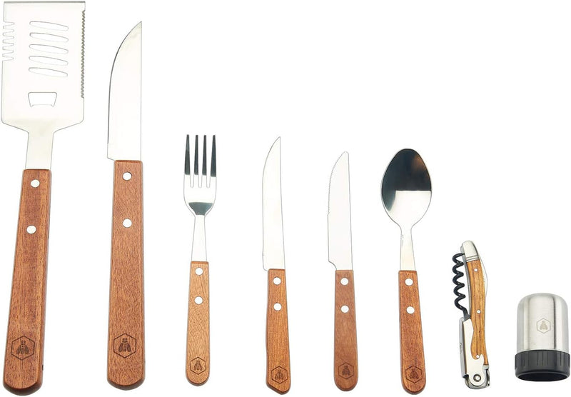 LAGUIOLE - Komplettes Picknick-Set - 18-teilig - Messer - Gabeln - Korkenzieher - Kiefernholzgriffe