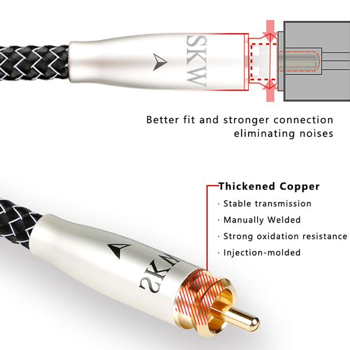 SKW High End Cinch RCA Digitales Koaxialkabel, Kupfer und Silberlitzendrähte Cinch auf Cinch S/PDIF