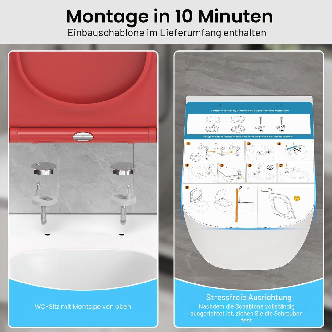 WC Sitz Eckig Form, Toilettendeckel mit Absenkautomatik, Klobrille Duroplast mit Schnellverschluss,