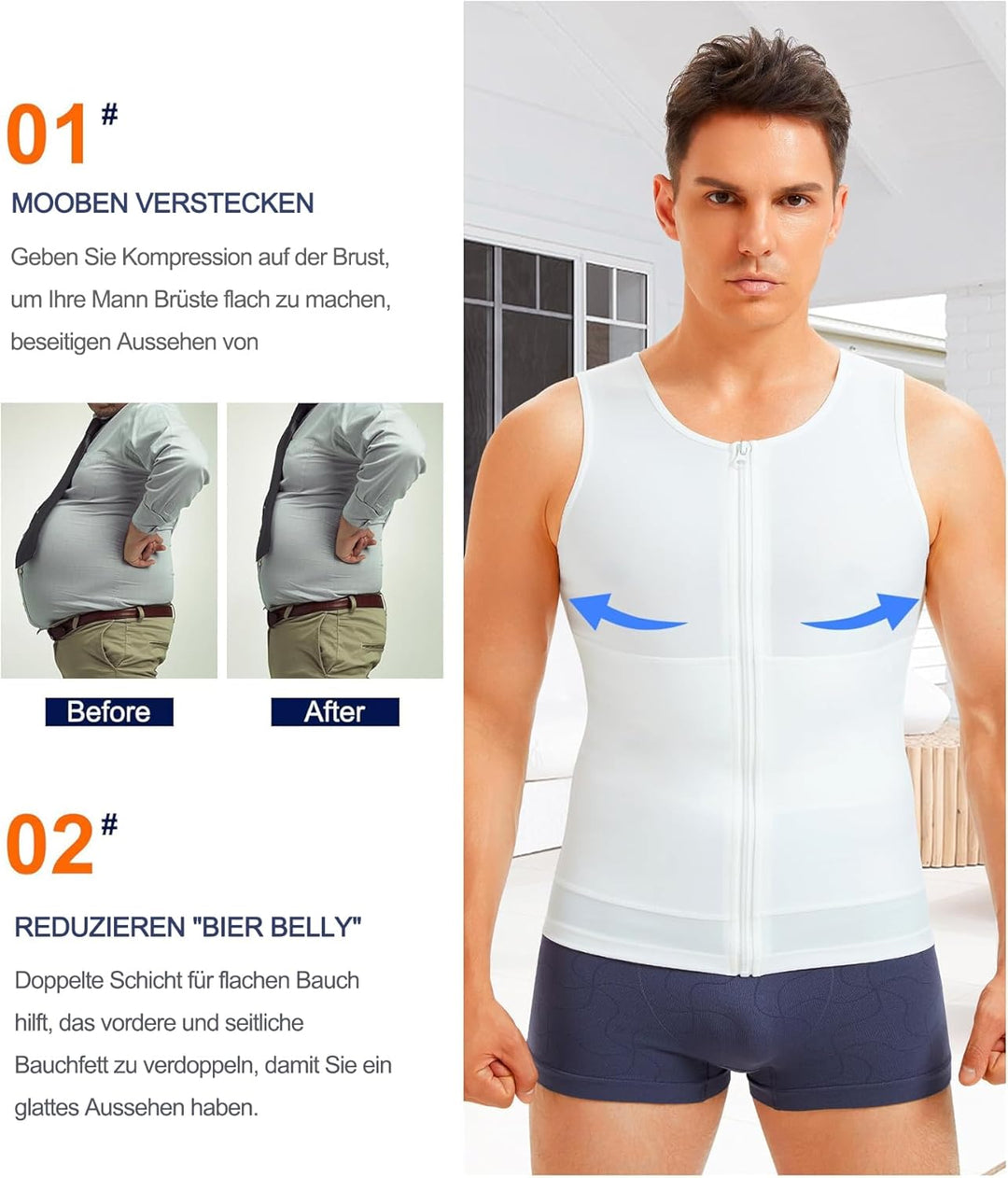 Gotoly Herren Unterhemden Shapewear Workout Tank Tops Figurformend Funktionsshirt Body Shaper Bauch