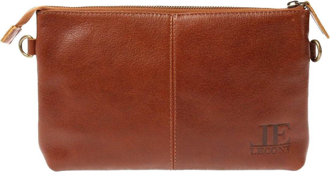LECONI Umhängetasche und Clutch in einem – Ledertasche für Frauen Damentasche aus echtem Büffel-Lede