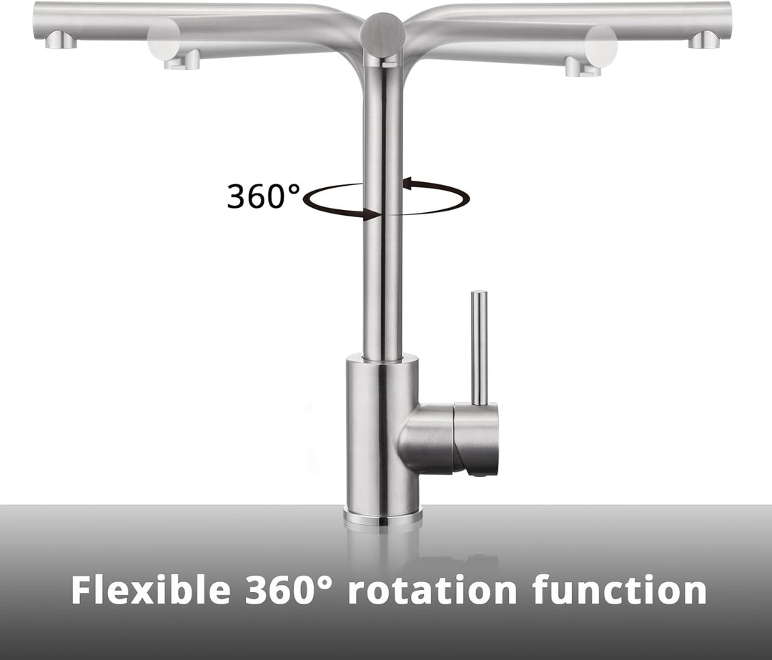 BONADE Niederdruck Armatur Küche aus Edelstahl 304, Küchenarmatur Niederdruck 360° Schwenkbare Misch