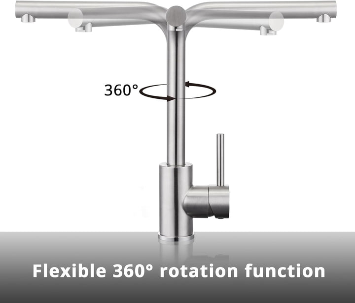 BONADE Niederdruck Armatur Küche aus Edelstahl 304, Küchenarmatur Niederdruck 360° Schwenkbare Misch