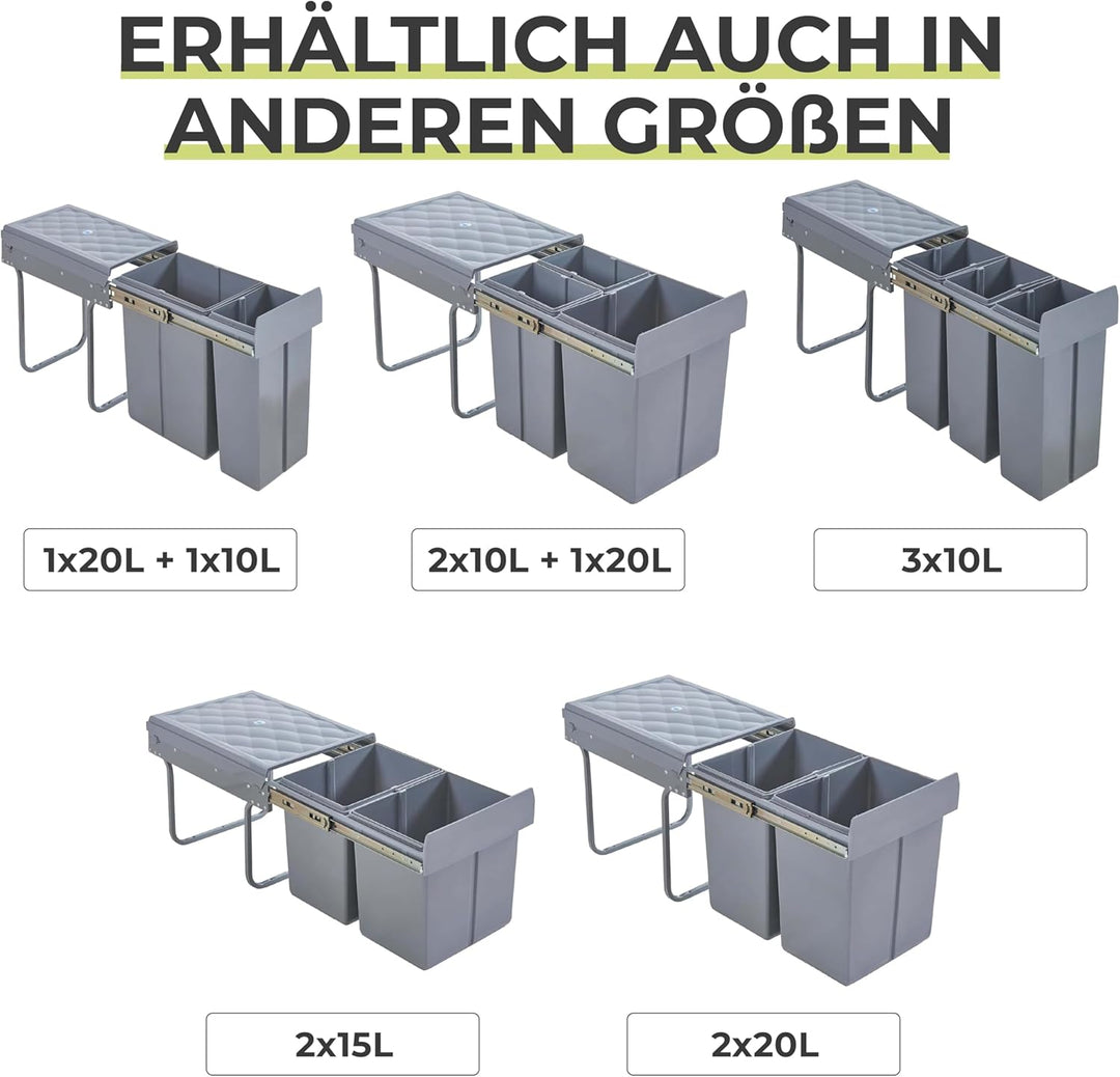 [en.casa] Einbau-Mülleimer Froland Abfallsortierer Ausziehbarer Müllsammler 2 Herausnehmbare Fächer