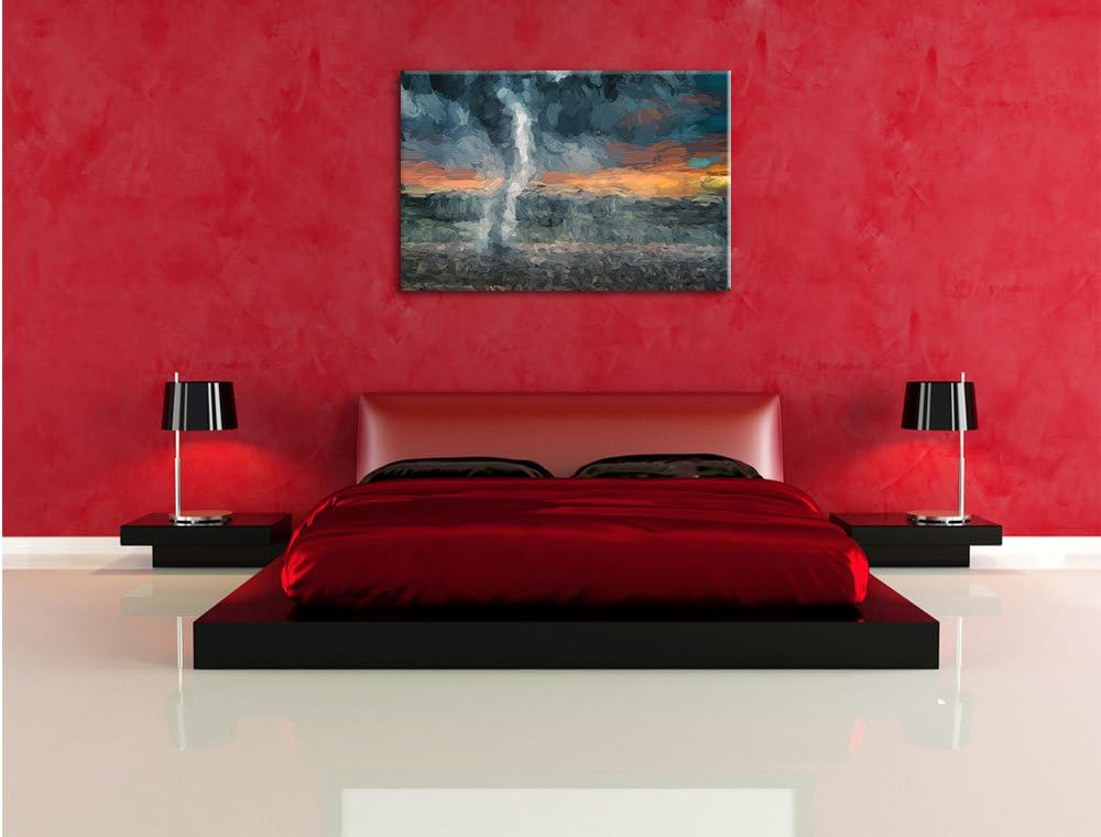 Pixxprint Tornado auf dem Feld / 100x70cm Leinwandbild bespannt auf Holzrahmen/Wandbild Kunstdruck D