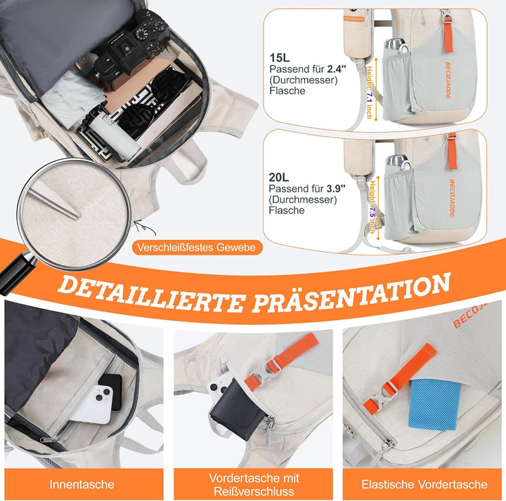 BECOJADDE 18L Wanderrucksack Herren Kleiner Rucksack Damen Leichter Daypack Tagesrucksack Faltbarer