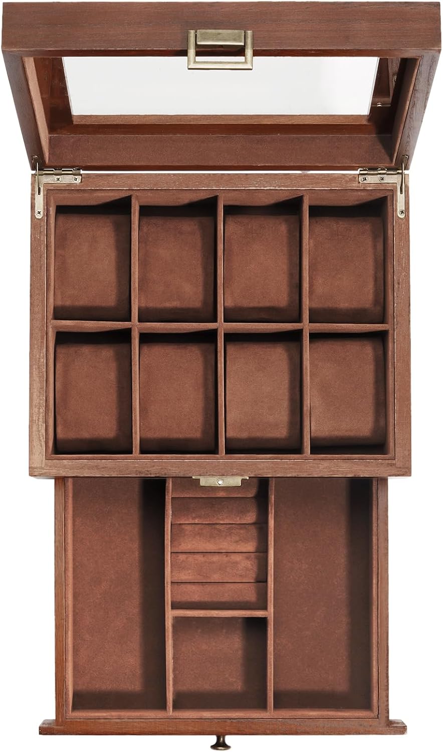 ProCase Uhrenbox mit 8 Fächern, Uhrenkasten Uhrenkoffer mit Glasdeckel Uhrenkissen, Uhrenschatulle f