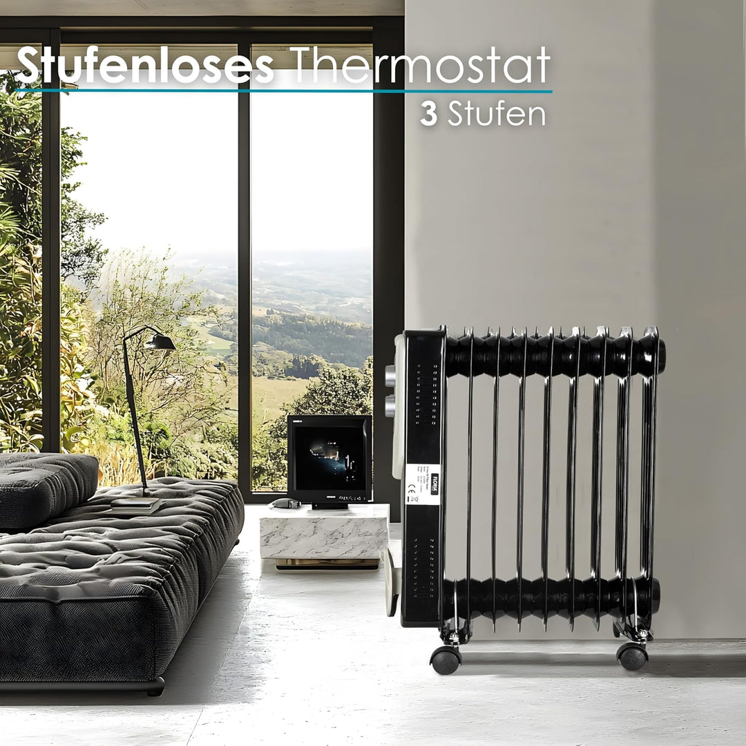 Öl Radiator 9 Rippen | 2000 Watt | 3 Stufen | Energiesparend | Ölradiator | Radiator Heizung | Heate