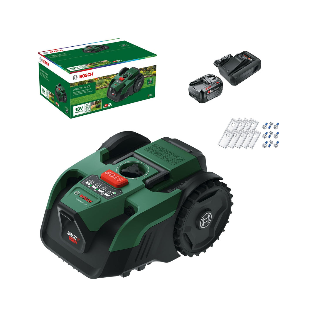 Bosch Akku-Mähroboter VISIMOW18V-200 (für Rasenflächen bis 200 m², Schnittbreite: 18 cm, Schnitthöhe